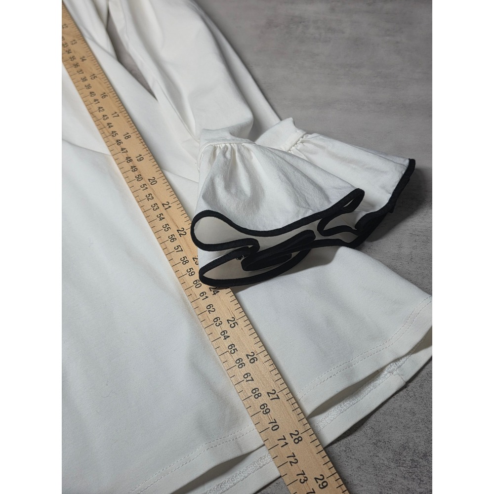 Anne Fontaine White Ruffle Wrap Tunic Blouse Dress Womens S/40 Coquette Piping - Picture 9 of 10